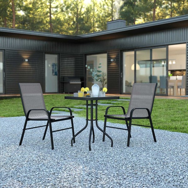 Flash Furniture 3PC Patio Set-23.5SQ Glass Table, 2 Gray Chairs TLH-073A1303C-GY-GG - main